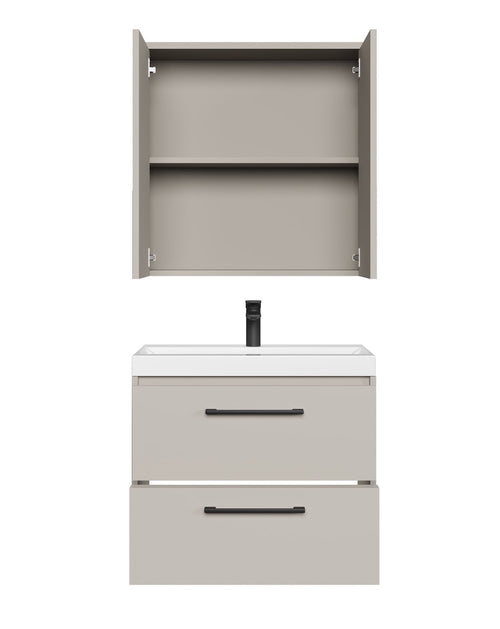 Badplaats Badkamermeubel Set Florence 01 60 cm – Beige – Hangend Wastafelmeubel met Spiegelkast