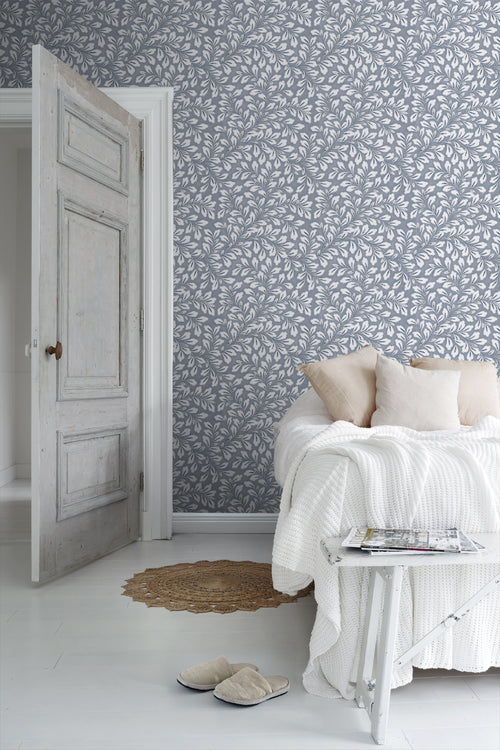 Borastapeter behang bladeren vergrijsd blauw - 53 cm x 10.05 m - 660556