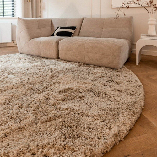 Interieur05  Vloerkleed Pilo -beige -polyester- rond- hoogpolig- 200 x 200 cm