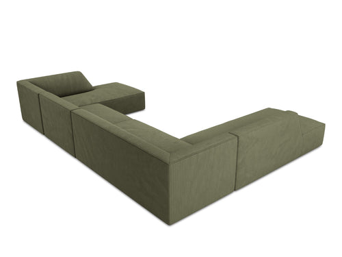 Micadoni Panoramische hoekbank links Ruby 7-zits, ribfluwelen, groente - 273x366x69cm