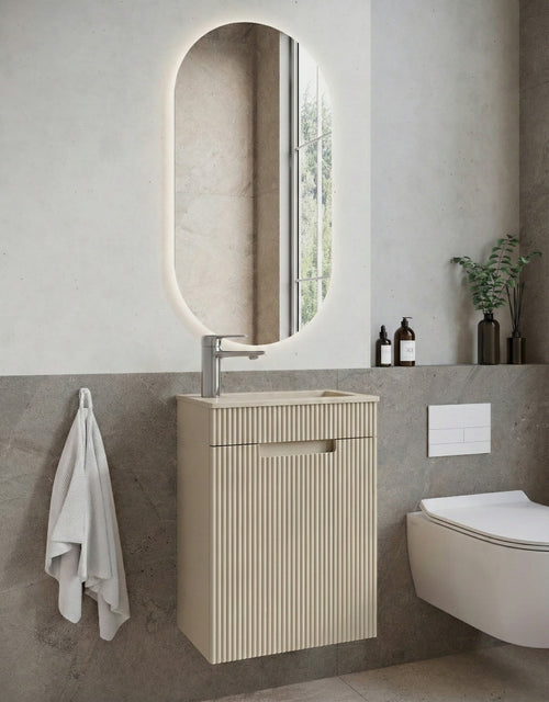 Badplaats Toiletmeubel Thermis 40 x 22 cm – Beige – Fonteinmeubel met Beige Wastafel