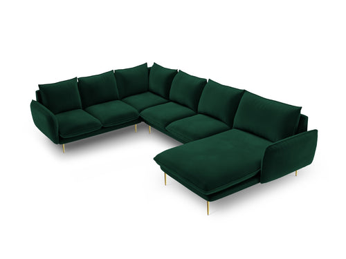 Cosmopolitan Design Panoramische hoekbank links Vienna 7-zits, flueel, flessengroen - 235x330x95cm