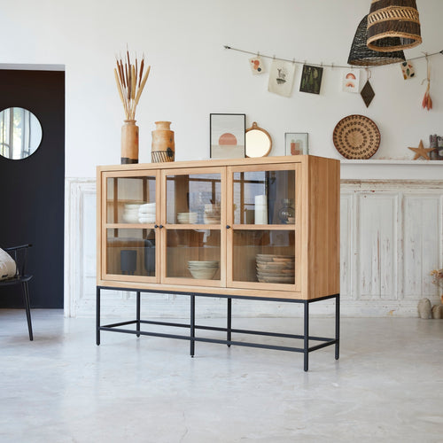 Tikamoon Lage vitrinekast van massief teakhout - Naturel - vtwonen shop