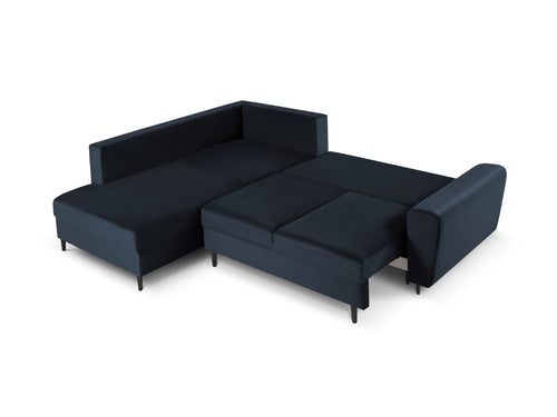 Cosmopolitan Design Uitklapbare hoekbank links met opbergdoos Kyoto 5-zits, flueel, donkerblauw - 194x243x88cm