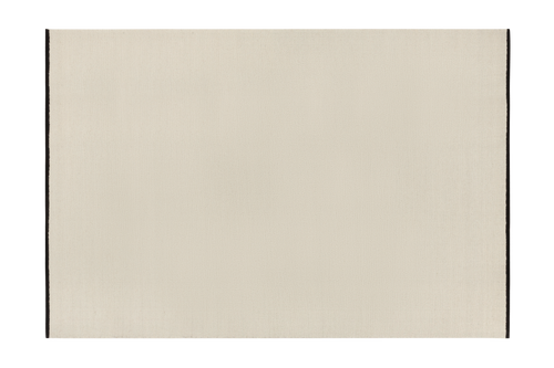 noo.ma handgeweven vloerkleed van Nieuw-Zeelandse wol, beige met Vulcano Black randaccent - rechthoekig, laagpolig 1 cm