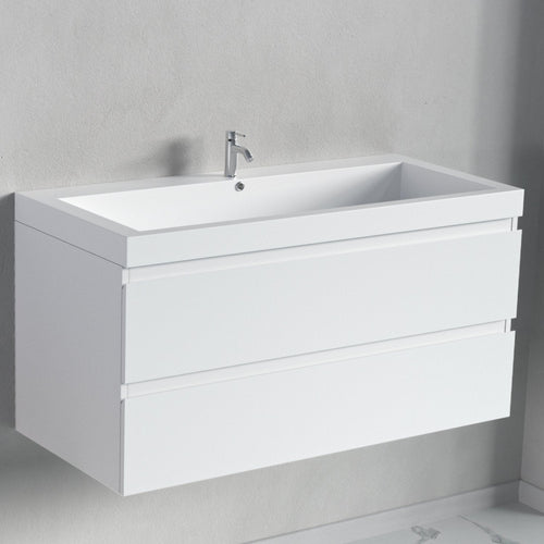 LOMAZOO badmeubelset Avalon - met hoge kast - glanzend wit - 100 cm