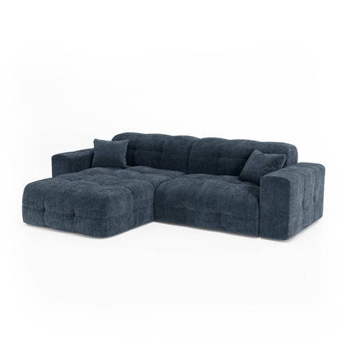 Premium Interiors - Hoekbank links COCOON - gewaafd fluweel minerale blauw 230cm