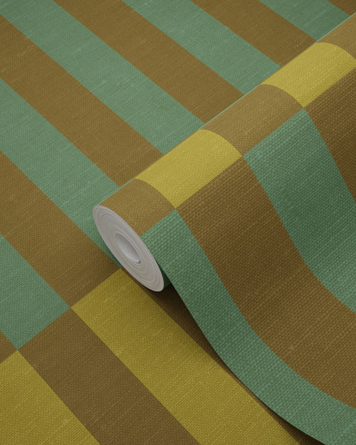 ESTAhome behang linnen-look strepen groen - 50 x 900 cm - 132247