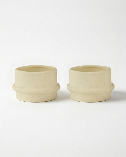 vtwonen - Waxinelichthouders Straight - Keramiek - Naturel - 8.5 x 5.5 cm - Set van 2