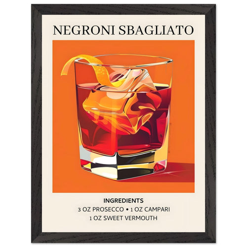 Artfulprints Poster met Lijst Negroni Sbagliato cocktail - Ingrediënten   - 30x40 cm - Oranje