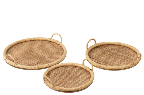 J-Line dienblad Ovaal - rotan/metaal - naturel - 3 stuks