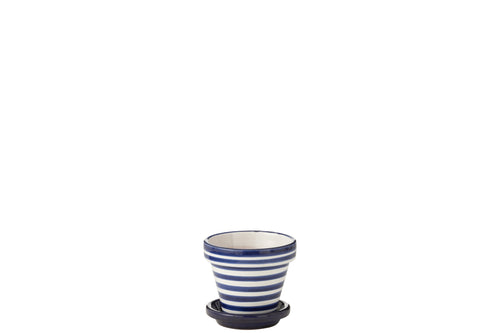 J-Line bloempot Granada Stripes Handmade + Painted - keramiek - blauw - extra small - Ø 17 cm
