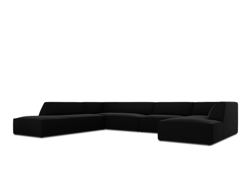 Micadoni Panoramische hoekbank links Ruby 7-zits, flueel, zwart - 273x366x69cm