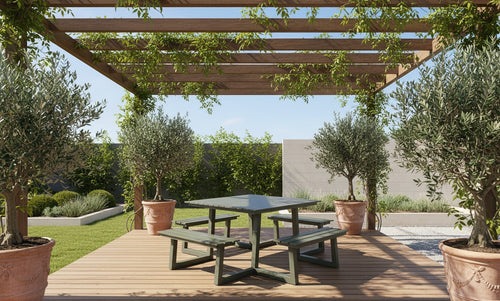 MaximaVida vierkante aluminium picknicktafel Dex 215 cm olijfgroen - open instap - vtwonen shop