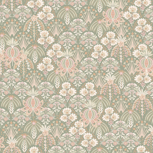 ESTAhome behang vintage bloemen in art nouveau stijl licht vergrijsd groen - 50 x 900 cm - 130969