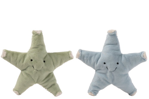 J-Line decoratie Zeester - polyester - muntblauw/groen - set van 2