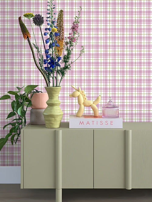 ESTAhome behang ruitjes paars en groen - 50 x 900 cm - 131948