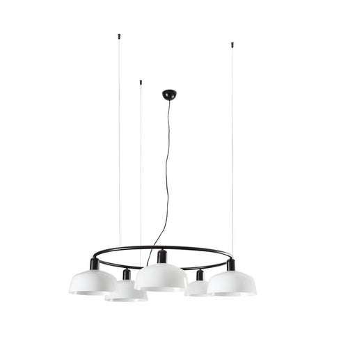 Faro TATAWIN Medium 5-lichts cilindervormige plafondlamp, satijnzwart, opaal