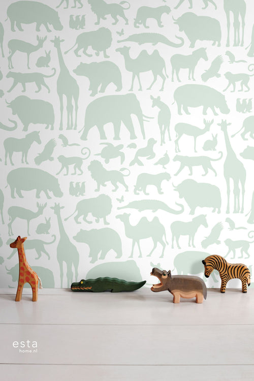 ESTAhome behang dieren mintgroen - 53 cm x 10.05 m - 139053