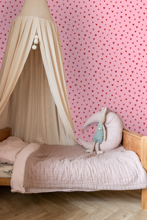 ESTAhome behang hartjes roze en rood - 50 x 900 cm - 131633 - vtwonen shop