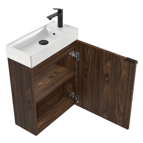 Badplaats Toiletmeubel Keno 50 x 23 cm – Walnoot Bruin – Fonteinmeubel met Wastafel