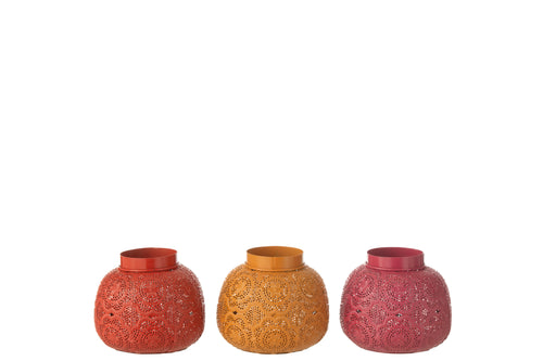 J-Line theelichthouder Cylinder - metaal/glas - mix - medium - 3 stuks