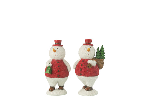 J-Line figuur Sneeuwman Boom + Lantaarn - polyresin -  mix - medium - 2 stuks - vtwonen shop