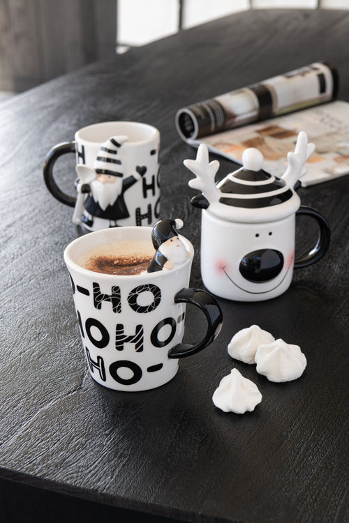 J-Line mok Kerstman Dolomiet - keramiek - wit/zwart