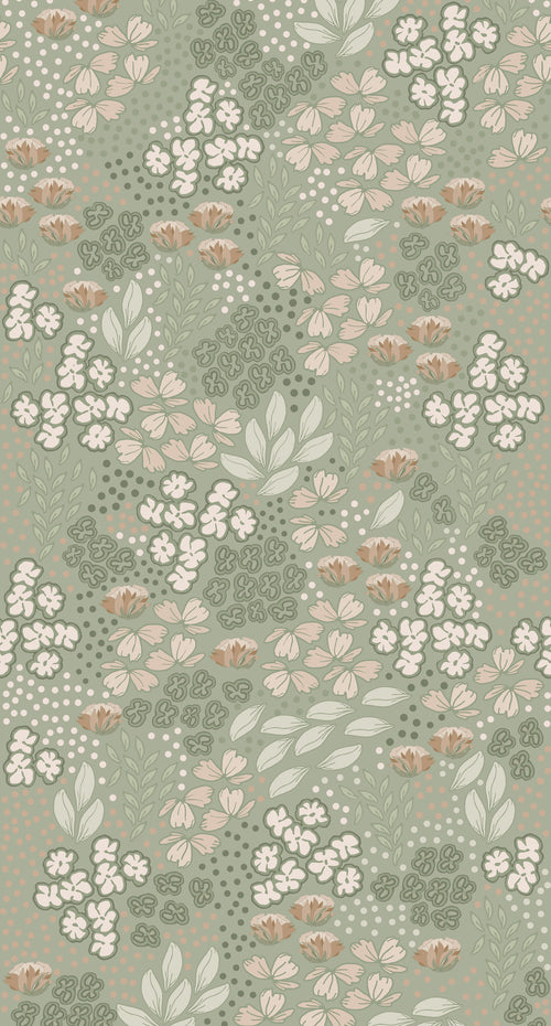 ESTAhome fotobehang bloemmotief vergrijsd mintgroen - 150 x 279 cm - 159212