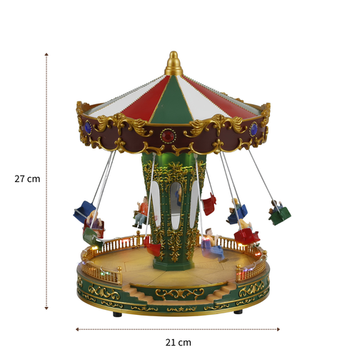 Luville Kerstdorp Miniatuur Kermisattractie Zweefmolen - Kerstversiering met Draaiende Stoeltjes en Verlichting - Guirlande voor Kerstdorp -