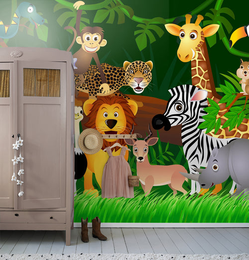 Sanders & Sanders fotobehang jungle dieren groen, geel en bruin - 360 x 254 cm - 600386