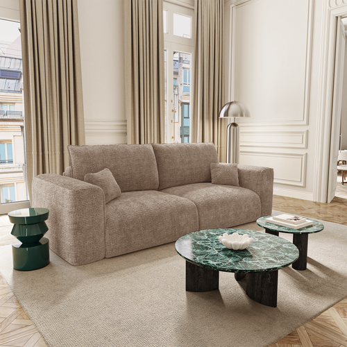 Premium Interiors - Snel uitklapbare slaapbank COMO - zacht aanvoelende geweven stof bruin 236cm