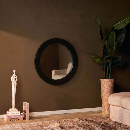 Starfurn Spiegel Dide - Rond Zwart Hout - 40x40x3cm