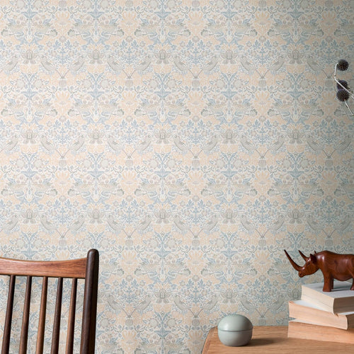 Livingwalls behang bloemen en vogels in art nouveau stijl beige, blauw en grijs - 53 cm x 10.05 m - AS-390564 - vtwonen shop