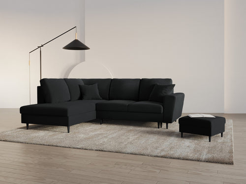 Cosmopolitan Design Uitklapbare hoekbank links met opbergdoos Kyoto 5-zits, flueel zwart - 194x243x88cm
