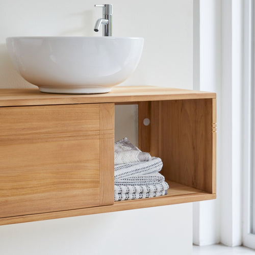 Tikamoon Massief teakhouten wastafelmeubel 140 cm - Naturel - vtwonen shop