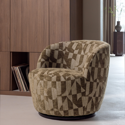 WOOOD draaifauteuil Serra - Grafisch Patroon - Olijfgroen - 68x70x77