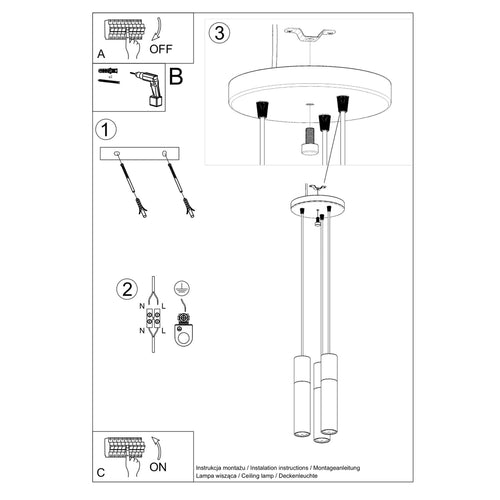 Sollux Lighting Hanglamp PABLO 3P wit - 20x20x100cm