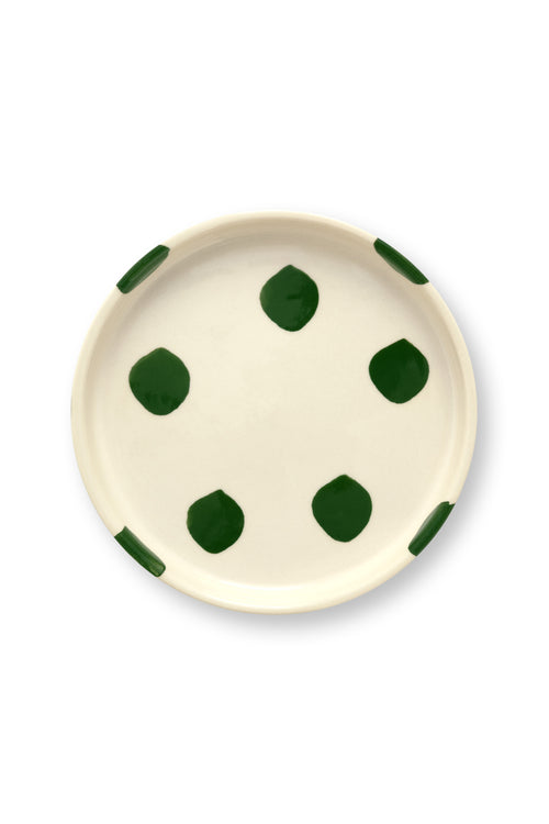 vtwonen - Gebaksbord - Stippen - Groen - Keramiek - 13cm - Set van 4