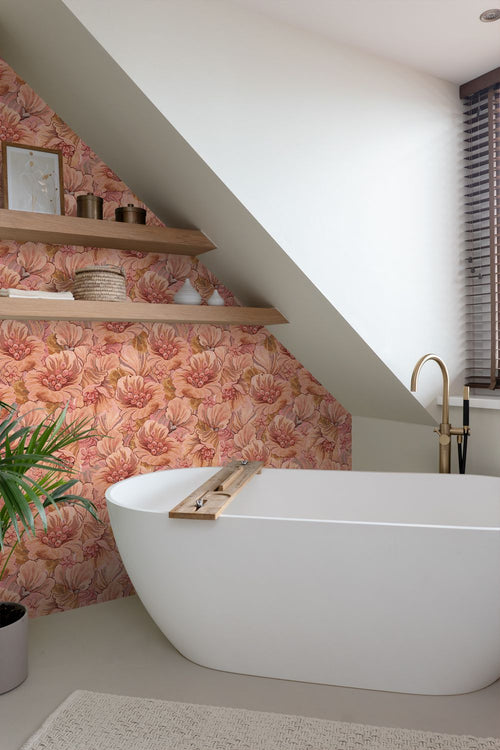 ESTAhome behang geborduurd bloemmotief terracotta roze - 50 x 900 cm - 131294