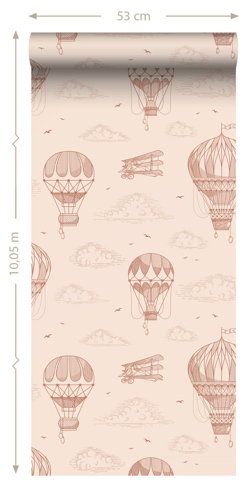 ESTAhome behang luchtballonnen terracotta roze - 50 x 900 cm - 139717 - vtwonen shop