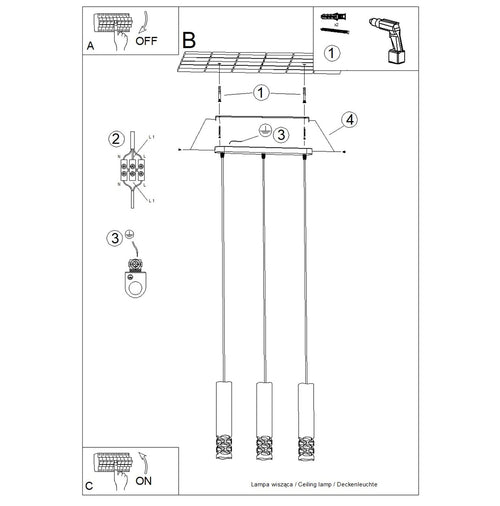 Sollux Lighting Hanglamp LIRO 3L wit - 40x6x125cm