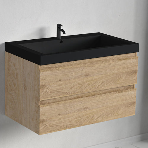 LOMAZOO badkamermeubel Monaco - zwevend - zwart - licht eiken - 80 cm