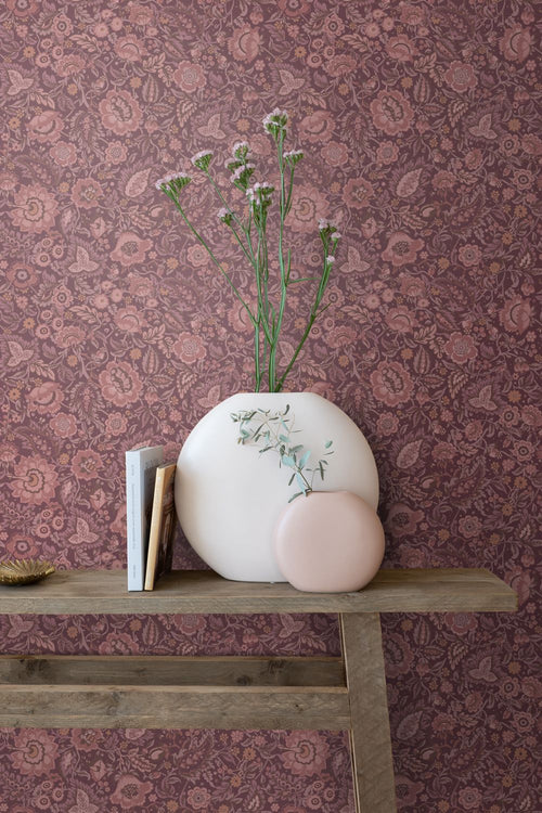 ESTAhome behang vintage bloemen donker paars - 50 x 900 cm - 132240