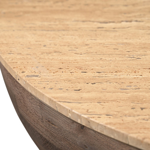 Giga Meubel Salontafel Aiden Rond - Travertin/Hout - Donkerbruin - 90x90x38cm