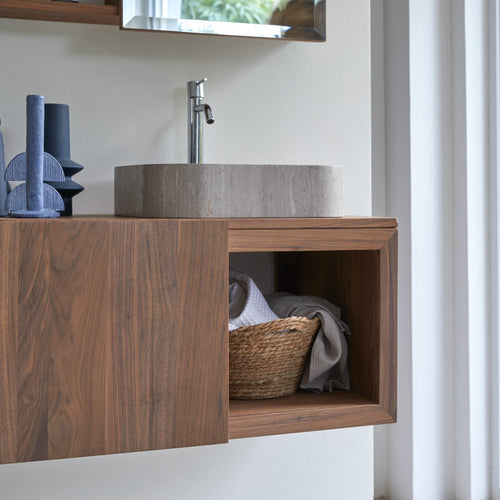 Tikamoon Badmeubel van massief notenhout 90 cm - Donkerbruin - vtwonen shop