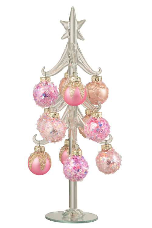 J-Line decoratie kerstboom + Ballen - glas - roze/transparant - large - vtwonen shop