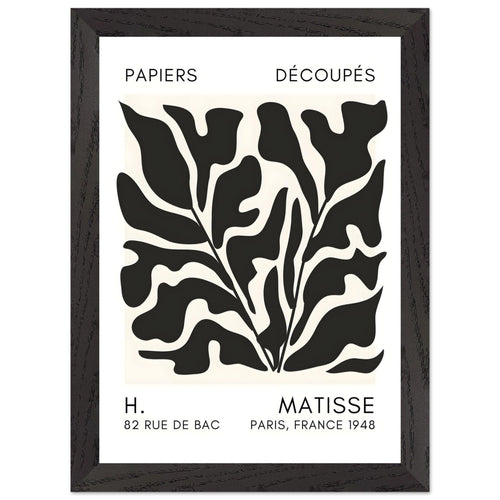 Artfulprints Poster met Lijst Matisse – Seabed shapes black   - A4 21x29.7 cm - Zwart
