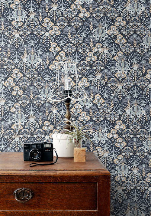 ESTAhome behang vintage bloemen in art nouveau stijl blauw - 50 x 900 cm - 131508 - vtwonen shop