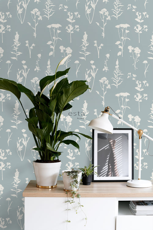 ESTAhome behang veldbloemen lichtblauw - 53 cm x 10.05 m - 139394
